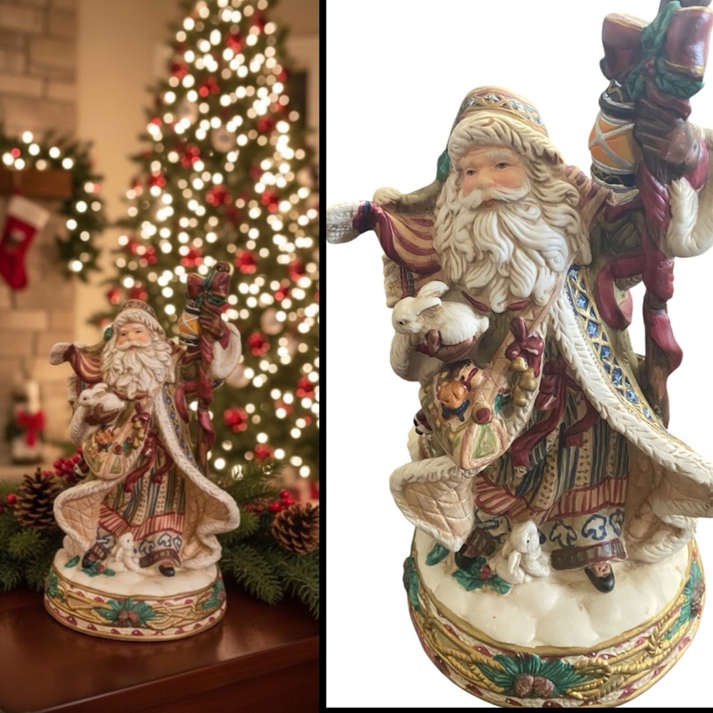 Vintage Santa Musical We Wish You A Merry Christmas Old Fashion Porcelain 11”